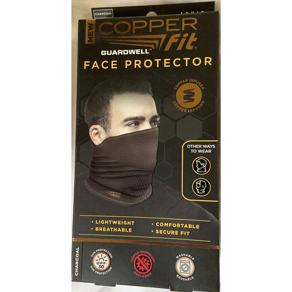 NEW Copper Fit Guardwell Neck Gaiter, Face Mask, Charcoal, Lightweight, UPF 30